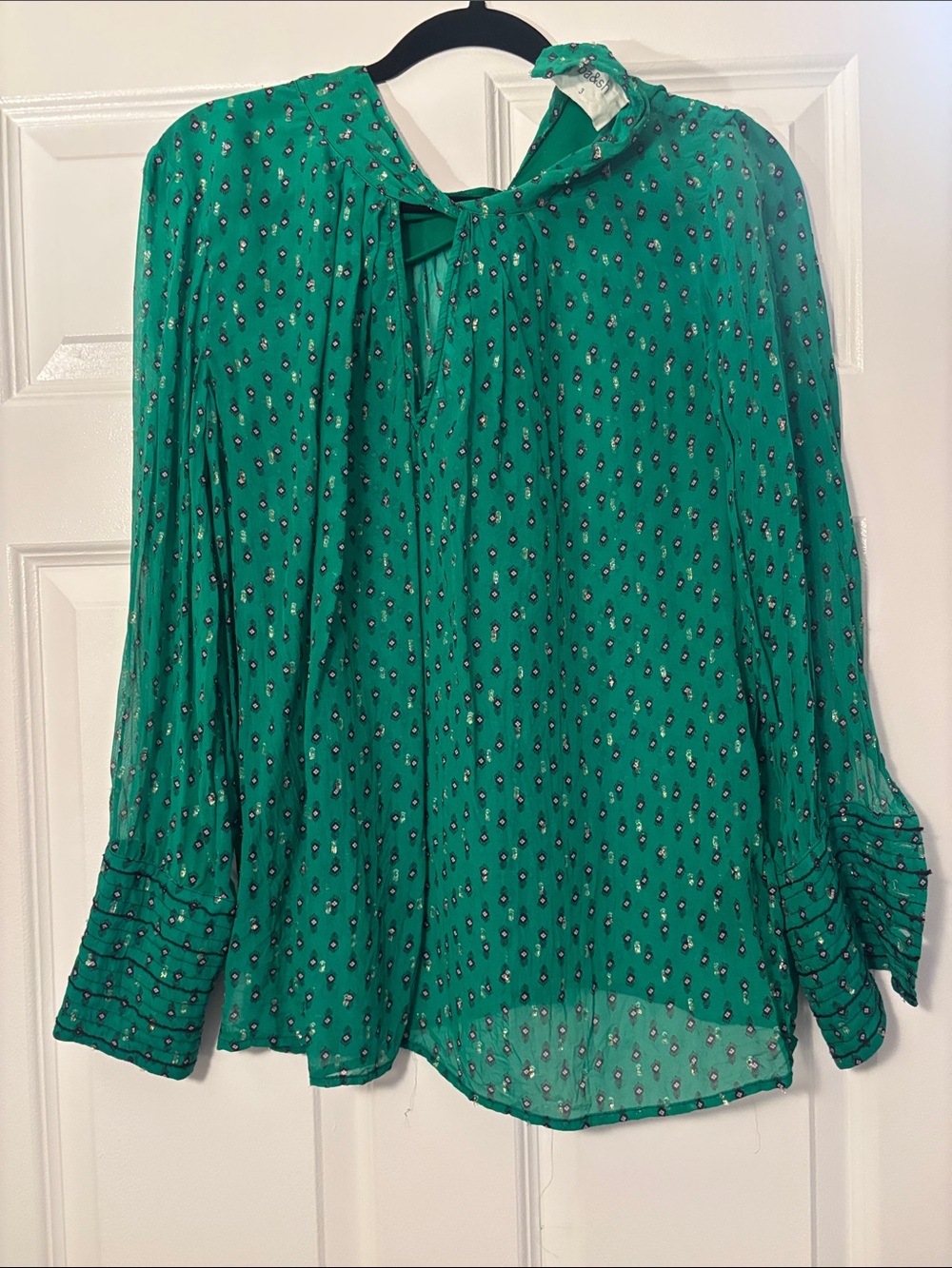 ba&sh Emerald Green & Gold Printed Long Sleeve Blouse